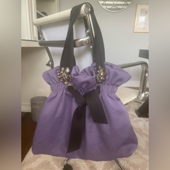 VERA WANG Lavender Label Fabric Crystal Shoulder Purple Bag Tote Purse - Picture 7 of 10